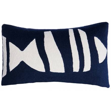 Judy Ross Textiles Hand-Embroidered Chain Stitch Boca 14x24 Throw Pillow navy/cream